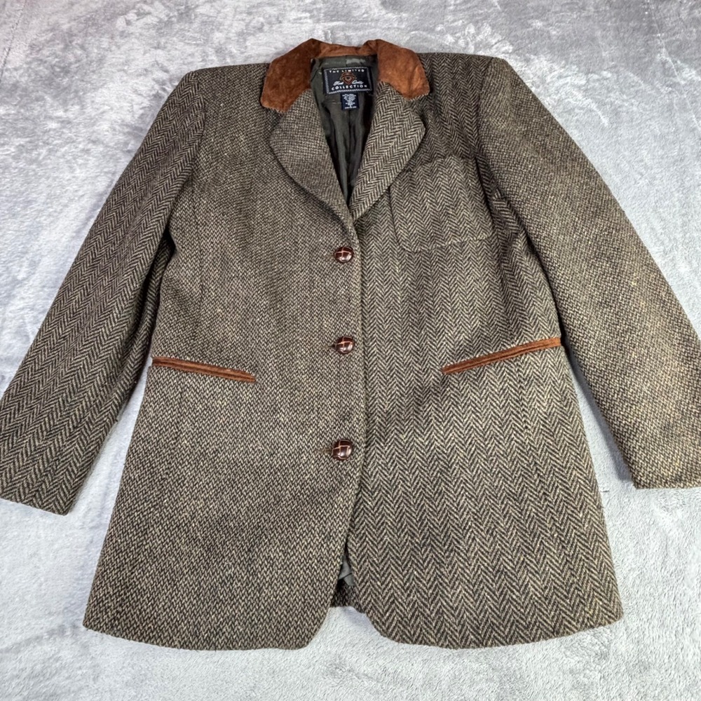 Vtg Limited Blazer Mens S 36R Brown Herringbone Wool Blend Suede Tweed‎ Jacket - Picture 11 of 11